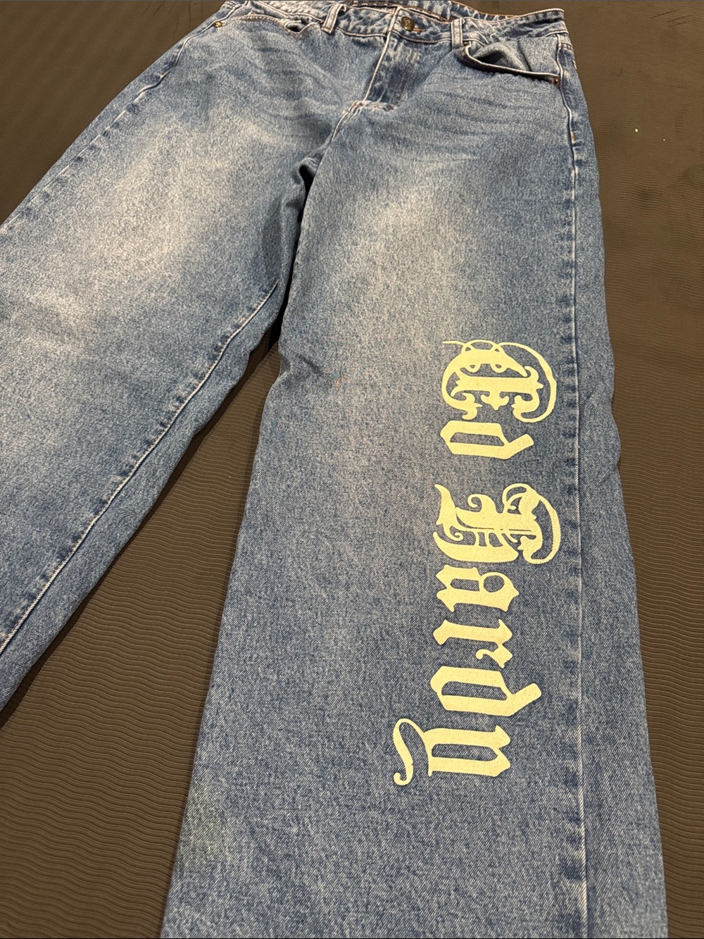 Ed Hardy Blue Denim Jeans with off white color Graphic Script